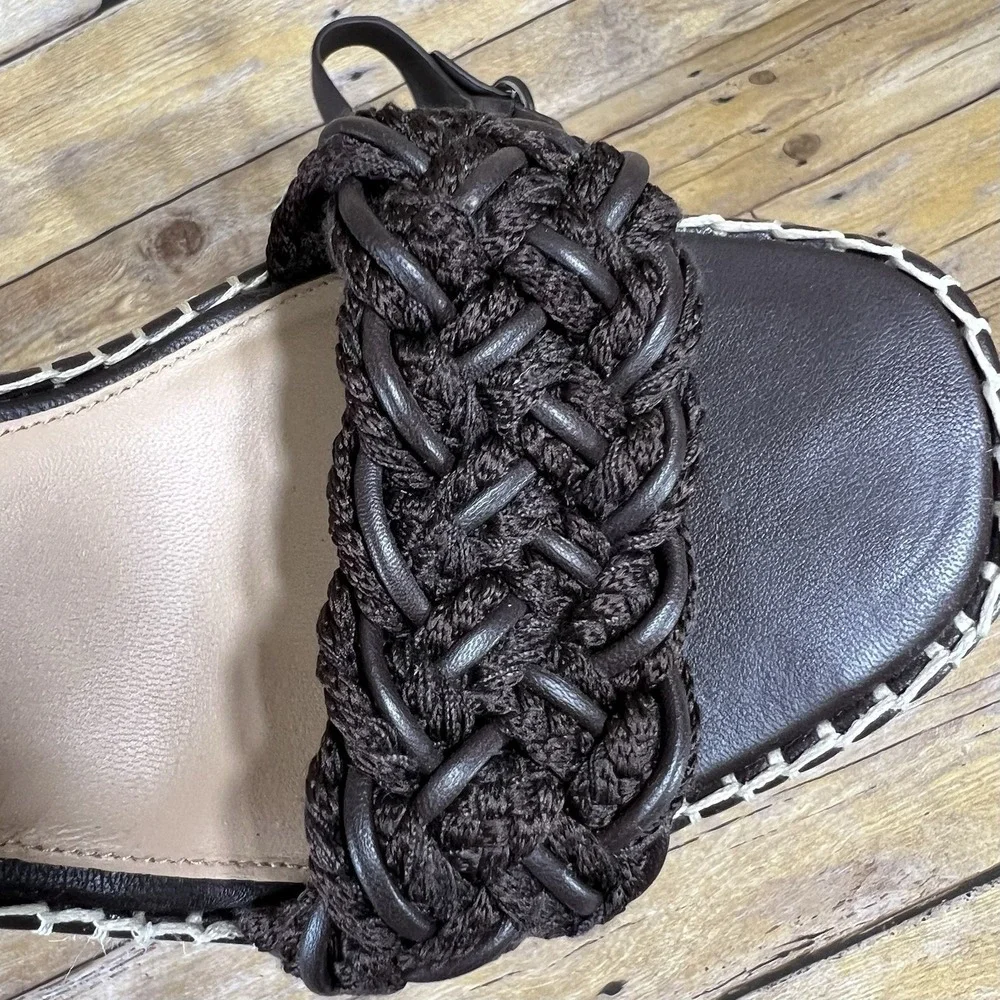 Veronica Beard Black Braided Espadrille Wedge  Leather Ankle‎ Strap Size 10